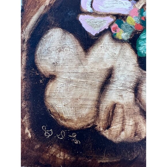 Whimsical Vintage Dog Painting Wall Plaque Signed Hand Painted 7" x 5" Big Eyes - Picture 4 of 6